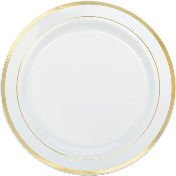 Premium White with Gold Trim Plastic Plates - 26cm (10pk)