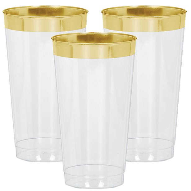 Premium Gold Trim Plastic Tumbler - 454ml (16pk)