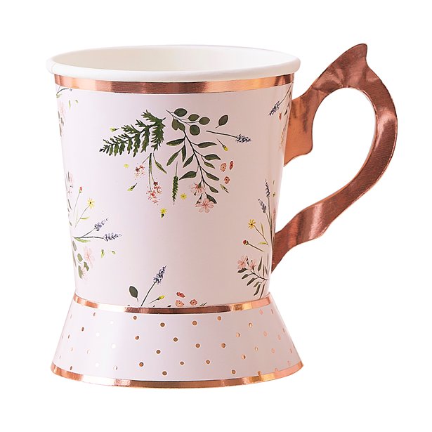 Rose Gold Floral Paper Tea Cups -255ml (8pk) – product image 1