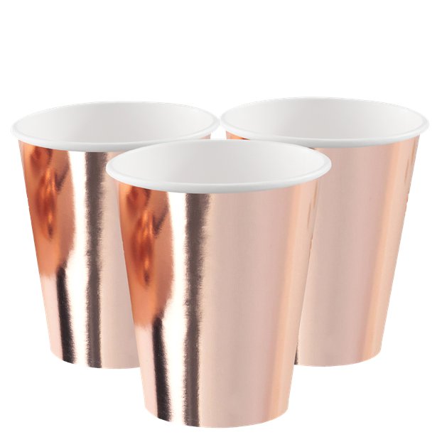 Rose Gold Metallic Paper Cups - 250ml (8pk)