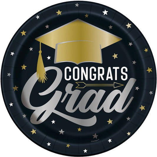 Stars & Caps Graduation Plates - 23cm (8pk)