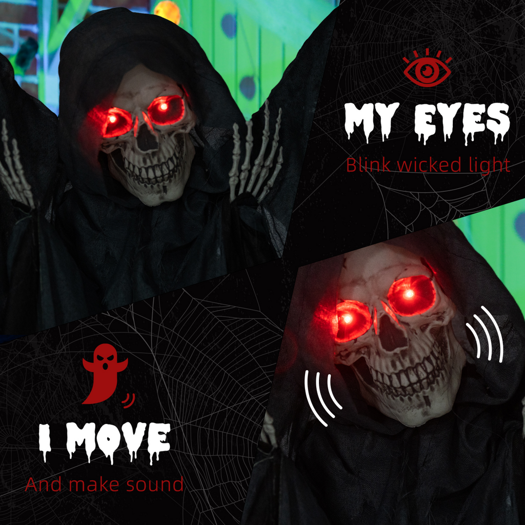 HOMCOM Winged Grim Reaper Animatronic Prop w/ Light Up Eyes, for Haunted House