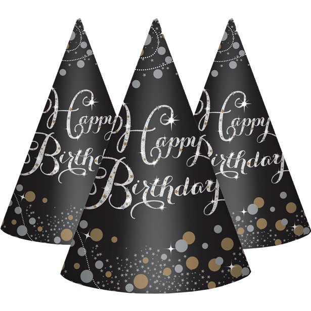 Sparkling Celebration Happy Birthday Cone Hats (8pk)