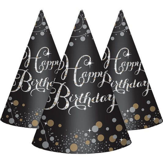 Sparkling Celebration Happy Birthday Cone Hats (8pk)