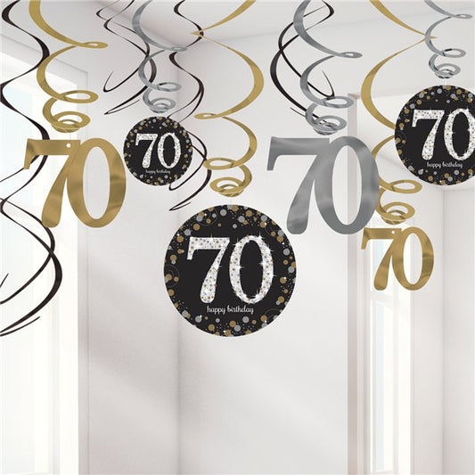 Sparkling Celebration 70th Birthday Hanging Swirls - 45cm (12pk)