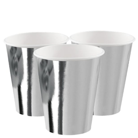 Silver Metallic Paper Cups - 250ml (8pk)
