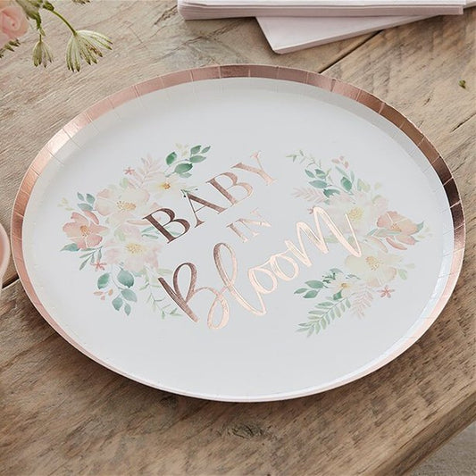 Baby In Bloom Floral Paper Plates - 23cm (8pk)
