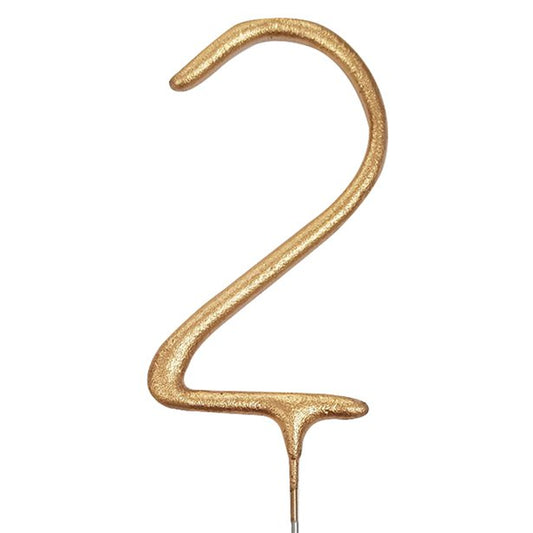 Gold Sparkler Number 2 Candle - 17.8cm