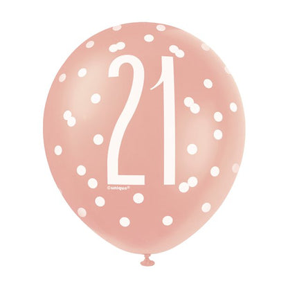 Rose Gold Glitz 21st Birthday Balloons - 12" Latex (6pk)