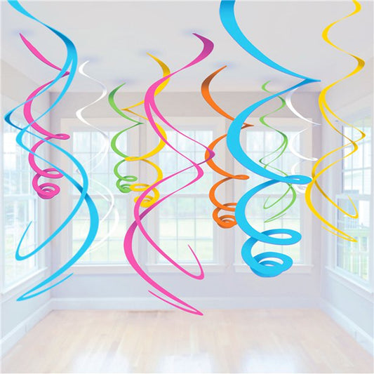 Multicoloured Hanging Swirls Decoration - 55cm (12pk)