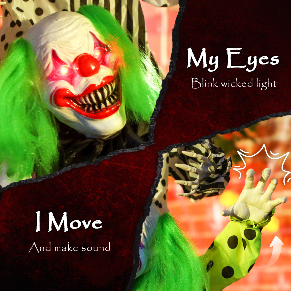 Outsunny Sound Activated Stackable Halloween Animatronics Clowns – product image 4