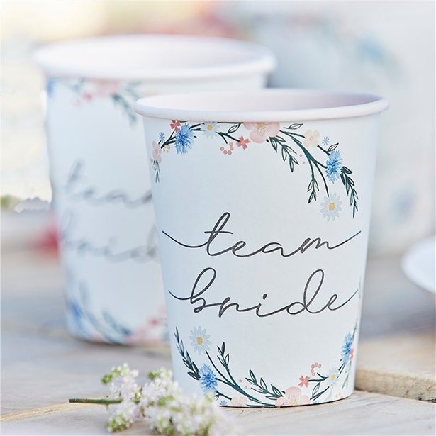 Boho Eco Floral Team Bride Hen Party Cups (8pk)