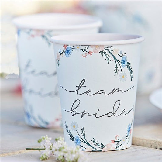 Boho Eco Floral Team Bride Hen Party Cups (8pk)