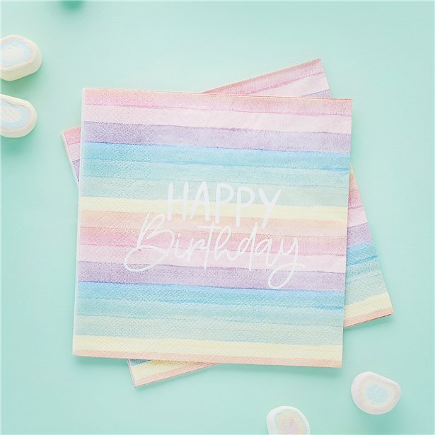 Eco Pastel Rainbow Happy Birthday Paper Napkins - 33cm (16pk) – product image 2