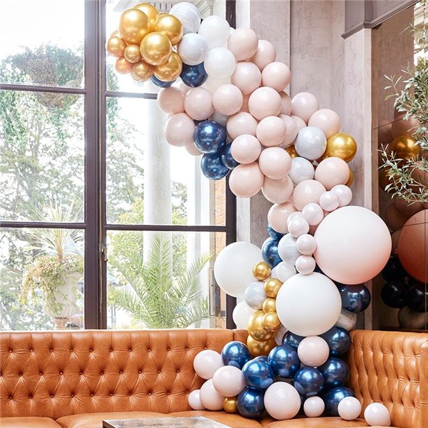 Marble, Navy & Gold Chrome Large Balloon Arch DIY Kit - 200 Balloons