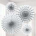 White Paper Glitter Fan Decorations (4pk)