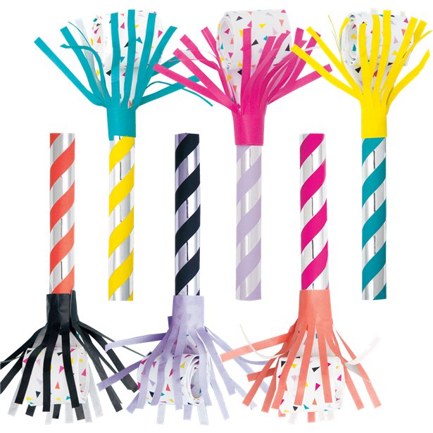 Metallic Stripe Fringed Party Blowers (6pk)
