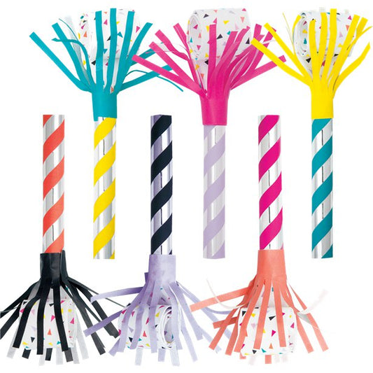 Metallic Stripe Fringed Party Blowers (6pk)