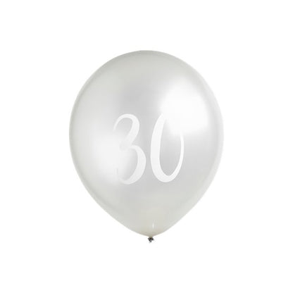 Silver 30th Milestone Balloons - 12" Latex (5pk)