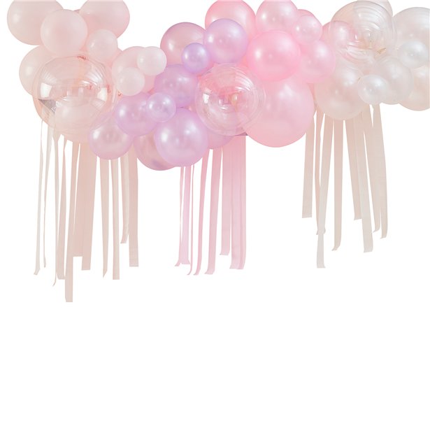 Pastel, Pearl & Ivory Balloon Arch with Streamers - 50 Balloons