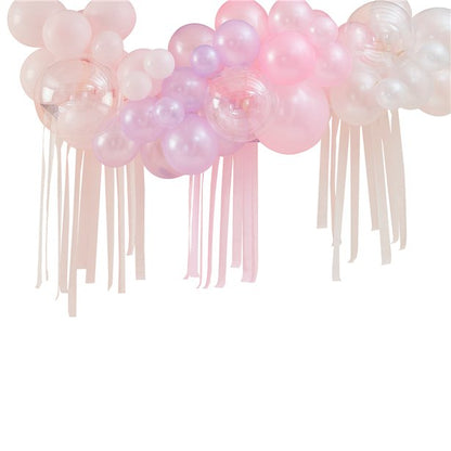 Pastel, Pearl & Ivory Balloon Arch with Streamers - 50 Balloons