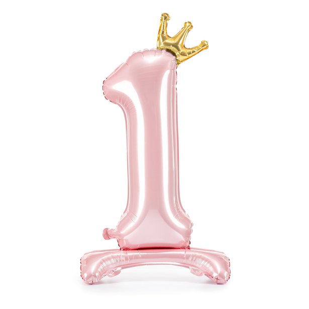 Number 1 Pastel Pink Crown Standing Foil Balloon - 33" – product image 1