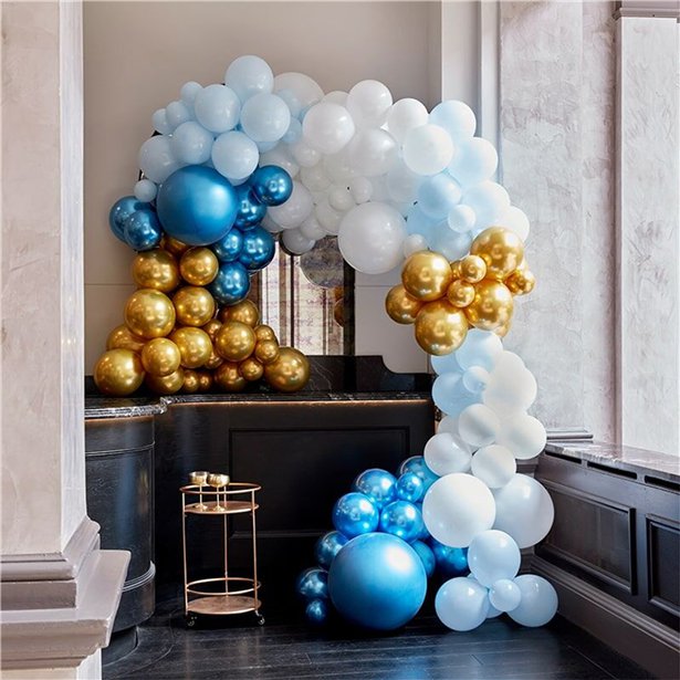 Blue & Gold Chrome Large Balloon Arch DIY Kit - 200 Balloons – product image 1
