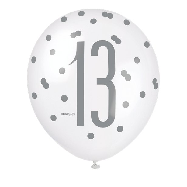 Blue Number 13 Latex Balloons - 12" (6pk)