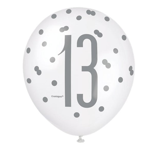 Blue Number 13 Latex Balloons - 12" (6pk)