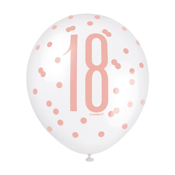 Rose Gold Glitz 18th Birthday Balloons - 12" Latex (6pk)