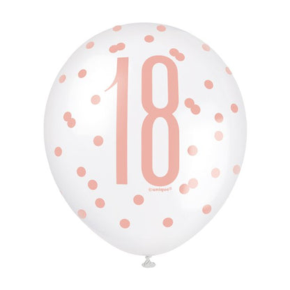Rose Gold Glitz 18th Birthday Balloons - 12" Latex (6pk)