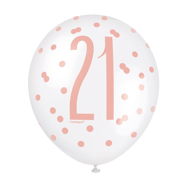 Rose Gold Glitz 21st Birthday Balloons - 12" Latex (6pk)