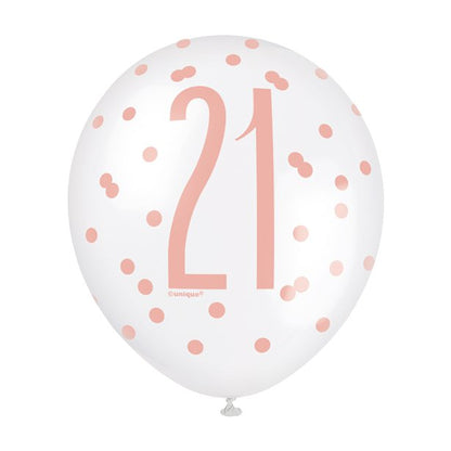 Rose Gold Glitz 21st Birthday Balloons - 12" Latex (6pk)