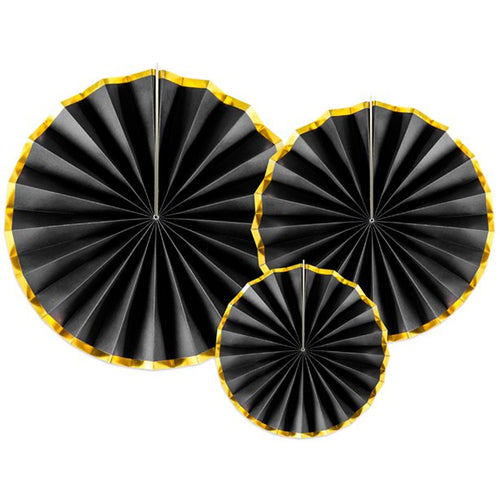 Black & Gold Paper Fans (3pk) – product image 1
