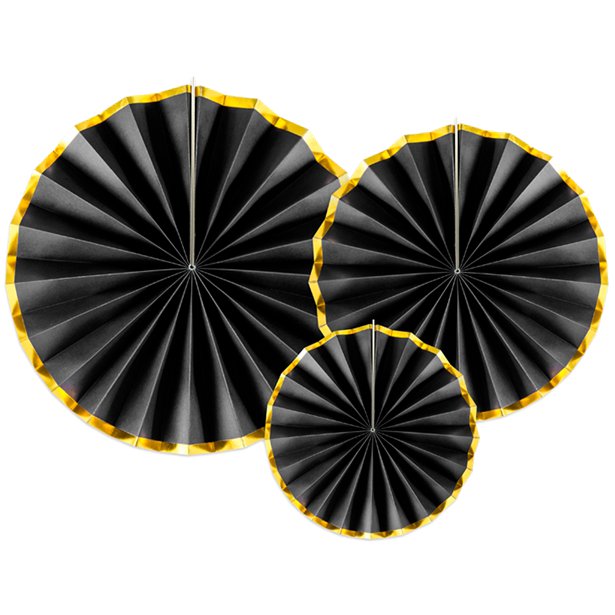 Black & Gold Paper Fans (3pk) – product image 1