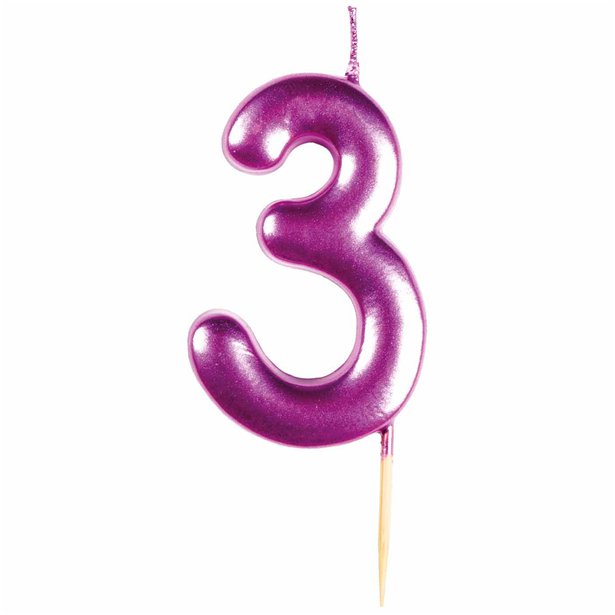 Number 3 Metallic Pink Candle