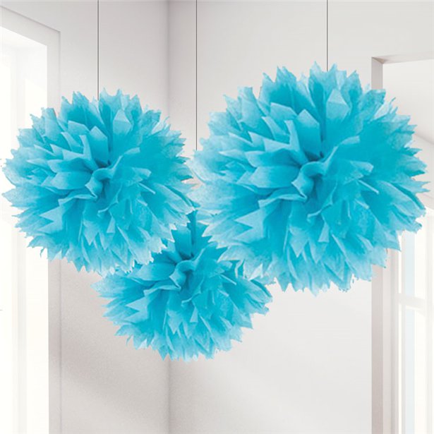 Turquoise Pom Pom Decorations - 40cm (3pk)