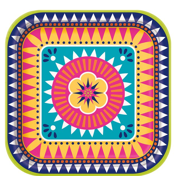 Boho Fiesta Square Plates - 23cm Paper Party Plates (8pk)