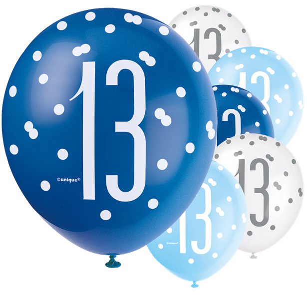 Blue Number 13 Latex Balloons - 12" (6pk) – product image 1