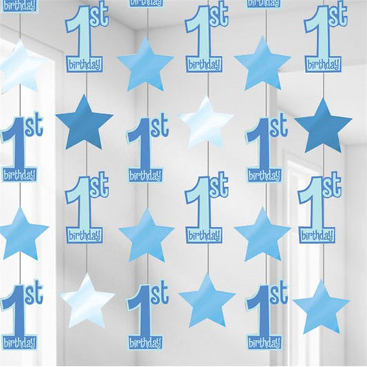 1st Birthday String Decoration Blue (6pk)