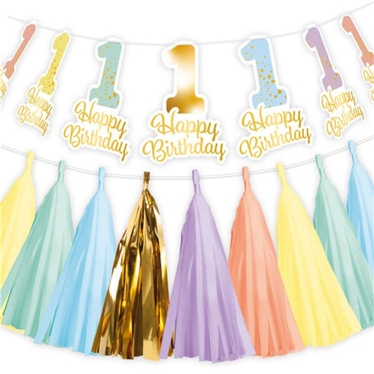 Pastel Rainbow 1st Birthday High Chair Decoration (2pk)