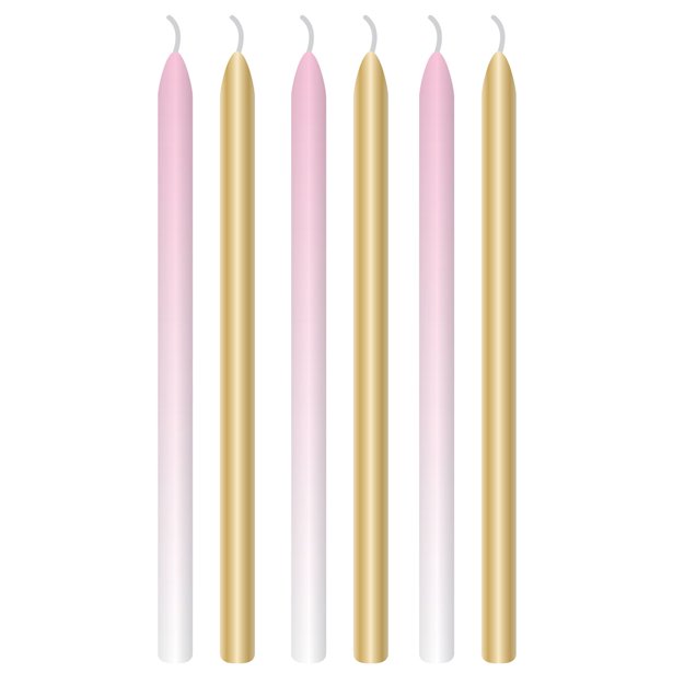 Pink & Gold Tall Candles - 13cm (6pk)