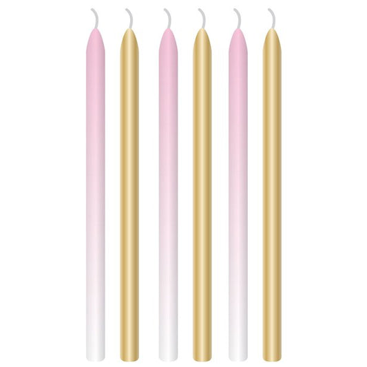 Pink & Gold Tall Candles - 13cm (6pk)