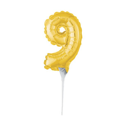 Air-Filled Gold Balloon Number 9 Cake Topper - 15cm