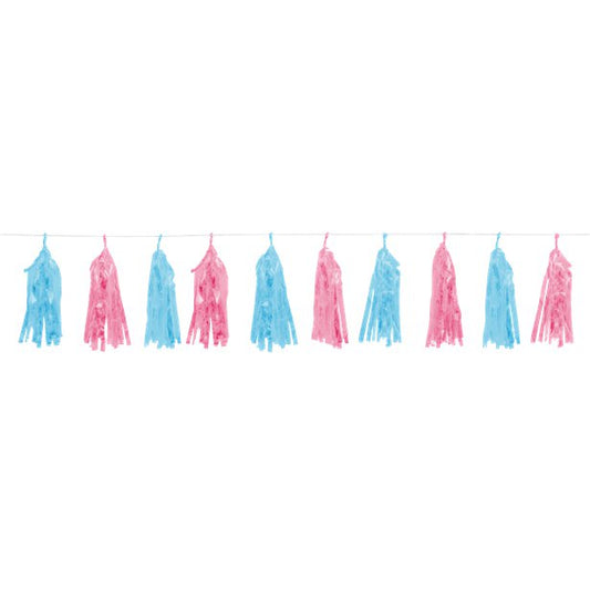 Blue & Pink Gender Reveal Foil Tassel Garland - 1.5m