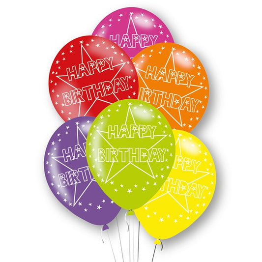 Happy Birthday Assorted Latex Balloons - 11" (6pk)