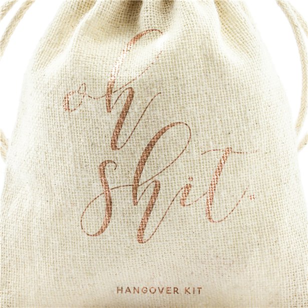 Rose Gold 'Oh Shit' Cotton Hangover Kit Pouches (10pk)