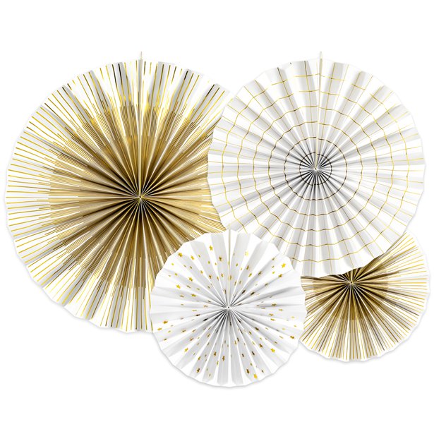 White & Gold Mix Fan Decorations - 40cm (4pk) – product image 1