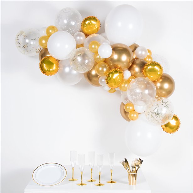 Gold & White Balloon Arch Garland - 66 Balloons