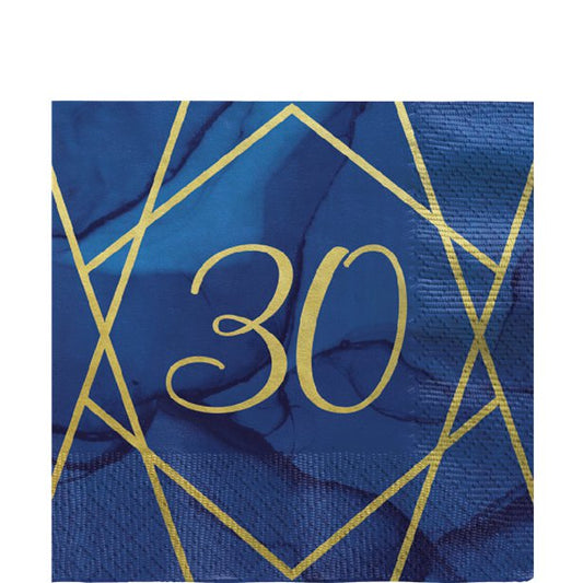 30th Navy & Gold Geode Paper Napkins - 33cm (16pk)